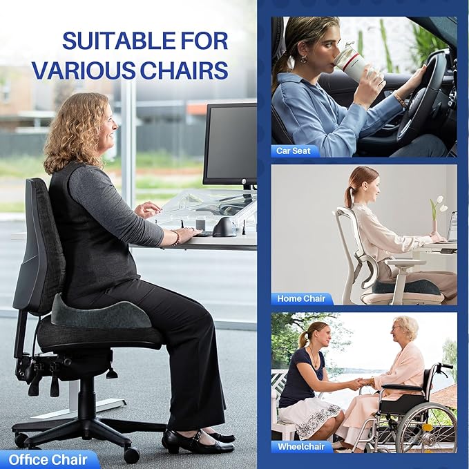 X Large Memory Foam Seat Cushion for Office Chair,for Back Support, Relief Sciatica & Tailbone Coccyx Pain Relief Cushion Pillow, for Long Sitting, for Car/Office Chair/Wheelchair (Darkgray)