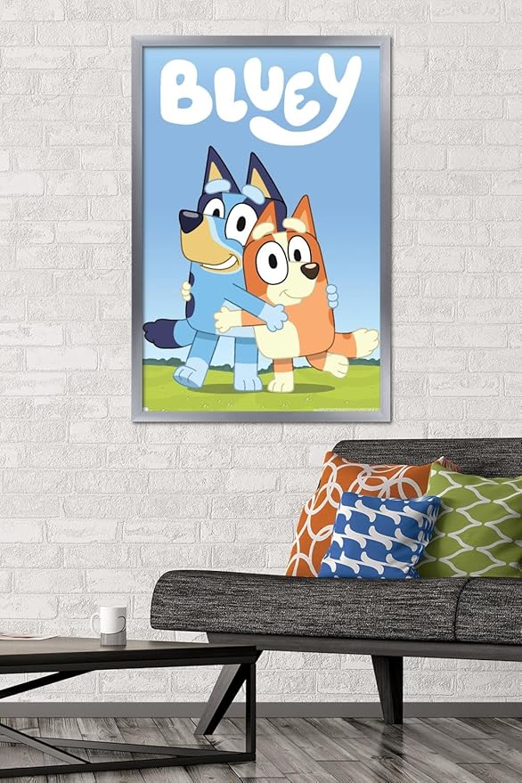 Bluey - Hug Wall Poster, 34L" x 22.4W", Silver Framed Version