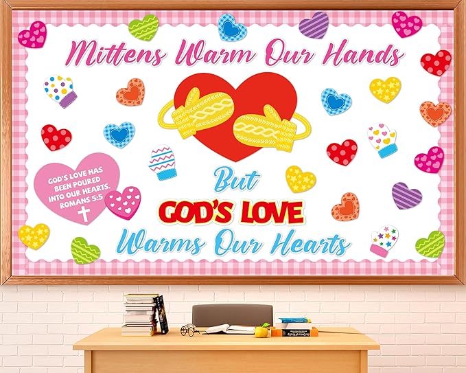 Valentine's Day Religious Bulletin Board Set God's Love Classroom Decorations Valentines Day Religious Bible Paper Cutouts Colorful Mittens Love Heart Bulletin Board for School Church Teacher Supplies