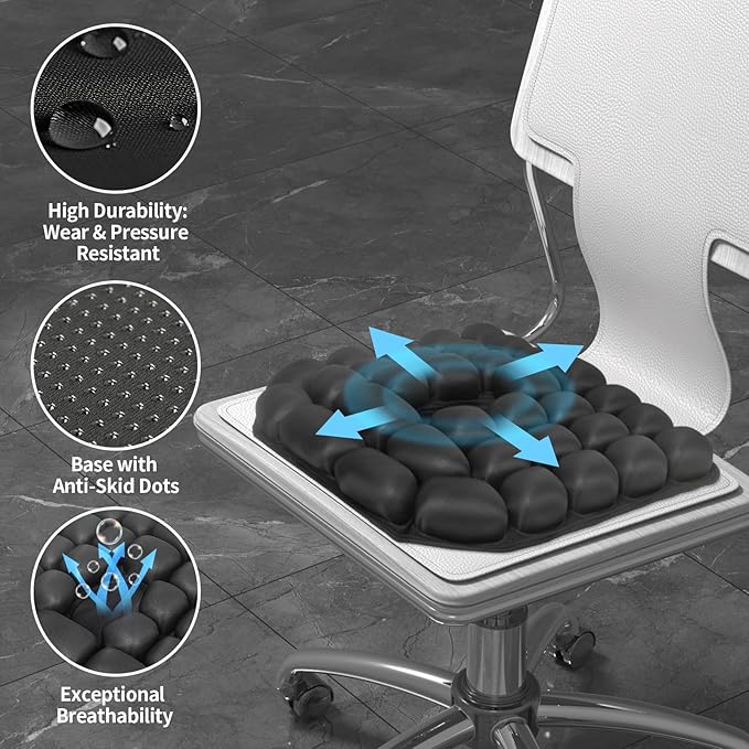Upgrade Air Inflatable Pressure Relief Seat Cushion, Comfortable 3D Travel Seat Cushion Optimal Support for Long Sitting in Car, Air Travel, Office Chairs
