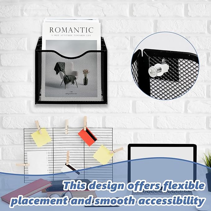 Vertical Triple File Folder Holder Magazine Holder Wall Mount & Desktop 3 Tier Vertical Desk Organizer Pocket File Holder Sorter Magazine Storage Rack For Office Home Organization Wall Door