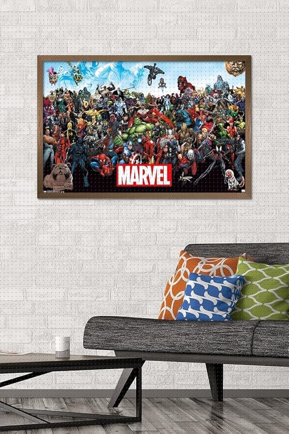Marvel Comics The Marvel Lineup Wall Poster, 34L" x 22.4W", Bronze Framed Version
