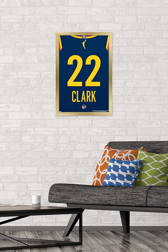 WNBA Indiana Fever - Caitlin Clark Jersey Wall Poster, 22.4L" x 14.7W", Gold Framed Version