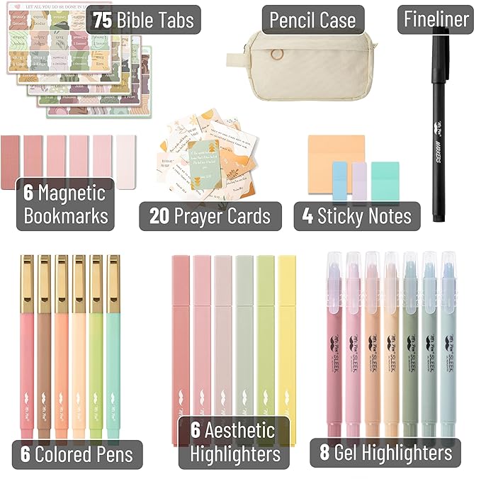 Mr. Pen- Bible Journaling Kit, 127 pcs, Bible Study Supplies, No Bleed Bible Highlighters and Pens No Bleed