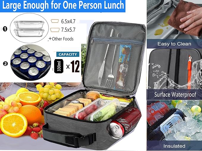 Lunch Box Insulated Lunch bag for Men Teen Kids Boys Adult Portable Stylish Small Lunchbox Special Design for Working Office school Picnic