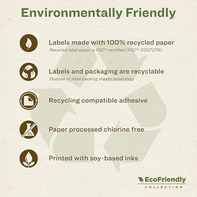 Avery EcoFriendly Recycled Address Labels, 1" x 2-5/8", White, Permanent Label Adhesive, 300 Printable Labels (48860) (Pack of 5)