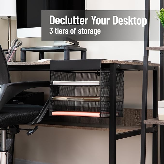 Mind Reader Slide-On Under Desk File Organizer, No Tools Required, Hanging Storage for Laptops, Folders, and Notebooks, Metal, Black