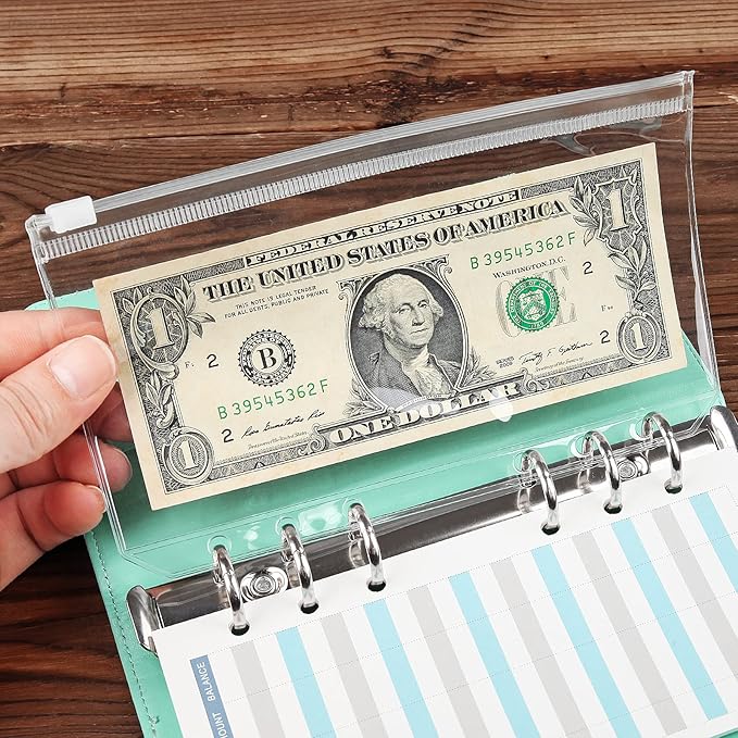 100 pcs Transparent A6 Binder Pockets 6 Holes Zipper Folders PVC Card Loose Leaf Bags Cash Envelopes for Budgeting Binder Waterproof Filing Bags for 6 Ring Notebook Planner Inserts