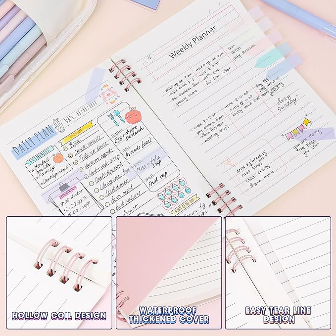 61 PCS Aesthetic School Supplies with Pen Case,12 Pastel Highlighters,5 Black Ink Gel Pens, 6 Mechanical Pencils 0.5 & 0.7mm,Sticky Note Index Tab and So on for Students Stationary College Essentials