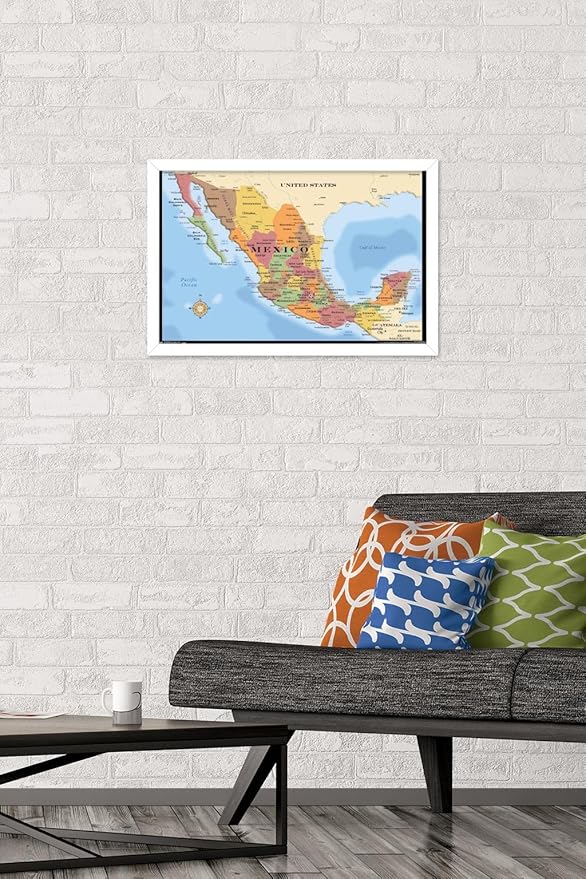 Trends International Map - Mexico Wall Poster, 14.725" x 22.375", White Framed Version
