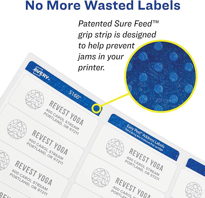 Avery Print-to-The-Edge Printable Address Labels, 1-1/4" x 2-3/8", Matte White, Sure Feed Technology, Laser & Inkjet Compatible, 450 Blank Labels, Great for Mailing, School Supplies, and More (6871)