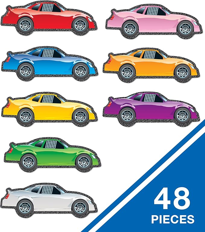 Carson Dellosa 36-Piece Race Car Cutouts, Colorful Cardstock Car Decor for Bulletin Board, Name Tags, Posterboard, NASCAR Themed Classroom, Party, and Locker Decorations