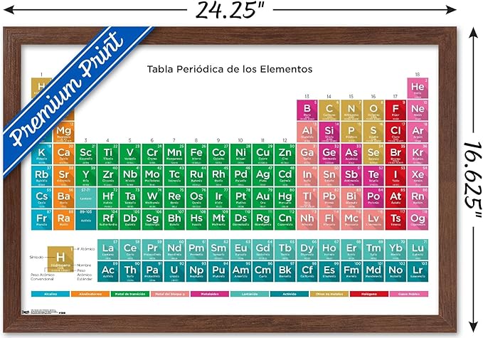 Trends International Periodic Table Of Elements - Spanish Wall Poster, 14.725" x 22.375", Mahogany Framed Version