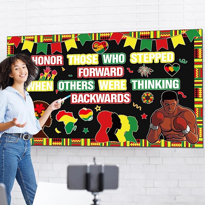 party greeting Black History Month Bulletin Board Set Black History Classroom Decoration African American Inspirational Quotes Paper Cutouts for School Classroom Home Chalkboard Wall Decor Supplies