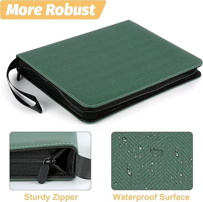 9 Pocket Card Binder, Premium Zip Trading Card Binder, 720 Double Sided Pocket PU Card Collection Binder, Collector Card Album, Card Folder for MTG, TCG, Sports Cards, Game Cards (Dark Green 1)