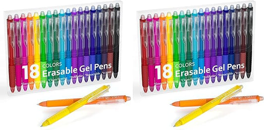Erasable Gel Pens, 18 Colors Retractable Fine Point Erasable Pens Clicker, Assorted Color Inks, Make Mistakes Disappear for Drawing Writing Planner and Crossword Puzzles (Pack of 2)
