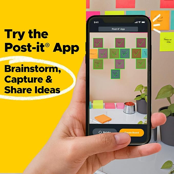 Post-it 100% Recycled Paper Super Sticky Notes, Lined, 4 in. x 4 in., 3 Pads, 70 Sheets per Pad, Oasis Collection, New Year Organization or Second Semester School Supplies