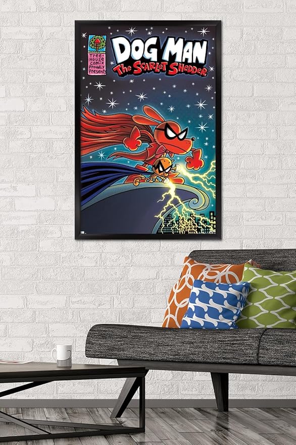 Dog Man - The Scarlet Shedder Wall Poster, 34L" x 22.4W", Black Framed Version