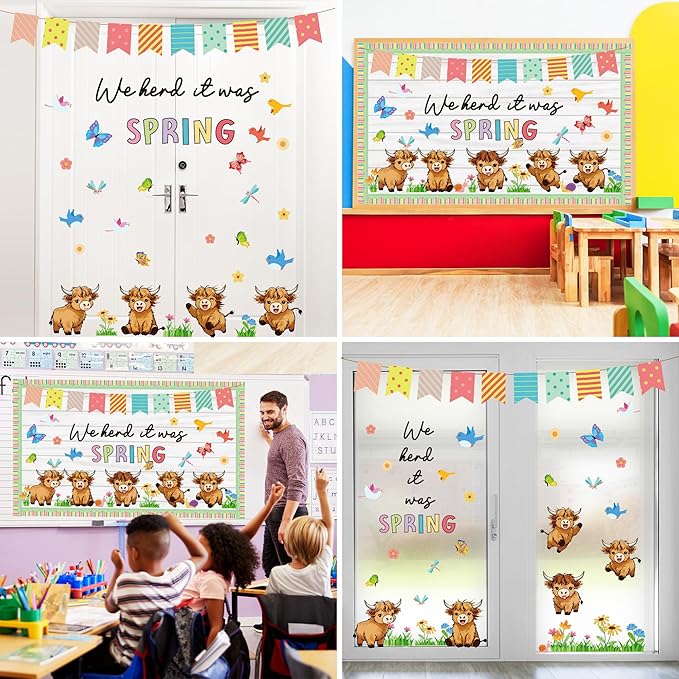 Spring Classroom Bulletin Board Set Spring Classroom Decorations We Herd it was Highland Cow Door Decorations Cutouts for Teacher Classroom School Office Chalkboard Wall Library Window Home Decor