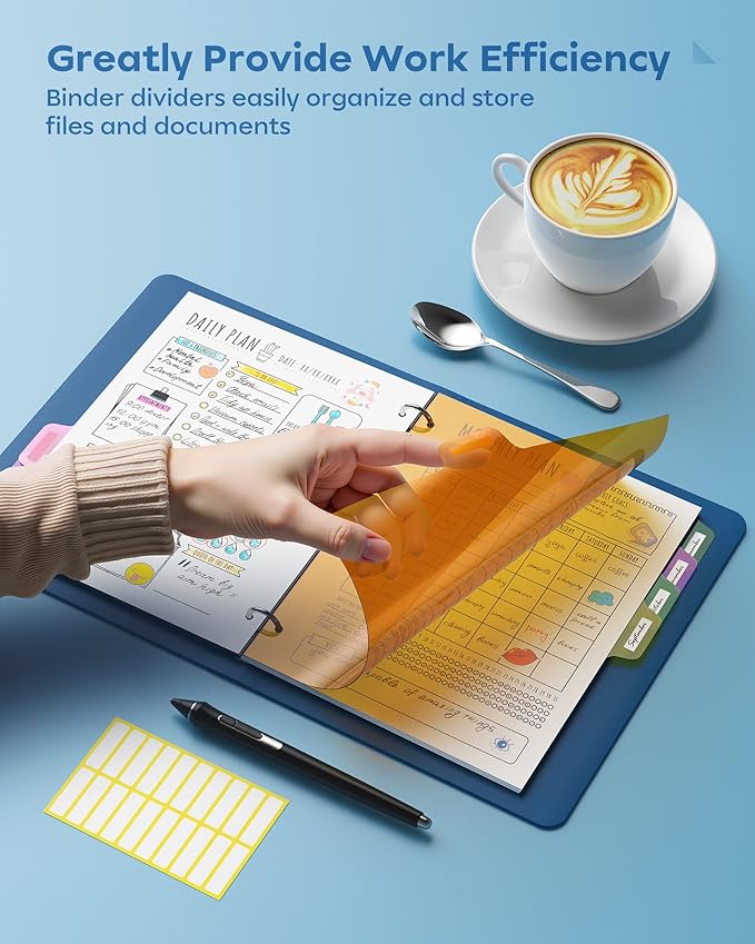 16 PCS 8 Tab Binder Dividers for 3 Ring Binder,Thicken, Write & Erase Reusable Waterproof Plastic Binders for School & Office Files, 2 Set, Extra 40 Labels