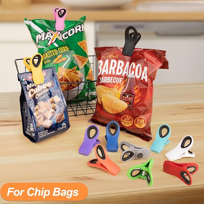 30 Pack Chip Clips Bag Clips, Binder Clips, Multipurpose Magnetic Plastic Food Clip, Multicolor Refrigerator Magnet Clip, Office Paper Clamps