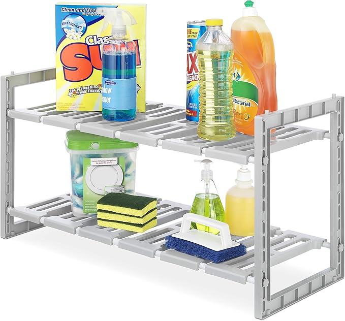 Whitmor 2-Tier Under Sink Shelves, Gray