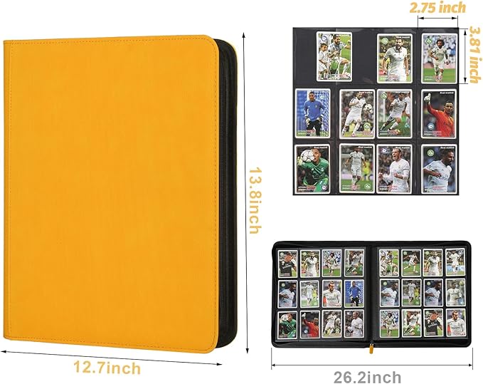 Trading Card Binder 12 Pocket, GERMUN PU Cover Card Binder for 720 Cards, Premium Trading Card Holder Folders, Double Sided Pocket Card Album for MTG, TCG (Yellow)