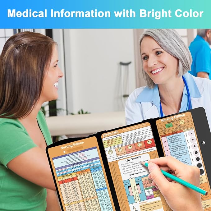 Clipboards Nursing Clipboard Trifold Foldable, 3 Layers Aluminum Nurse Clipboards with Nursing Edition Cheat Sheets Folding Pocket Size for Students, Nurses and Doctors (Black)