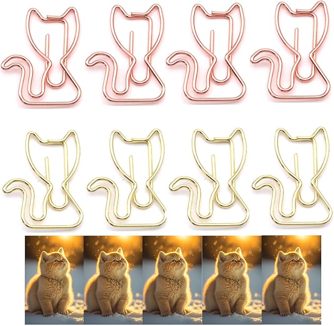 20 Pcs Metal Cat-Shaped Paper Clips Set - Cute Paperclips for Fun Office Supplies and Party Decor (Gold, Rose Gold)