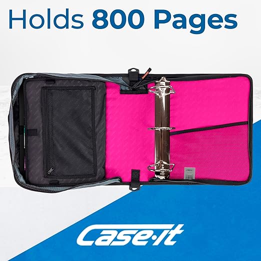 Case-it King Sized Zip Tab School Zipper Binder | 4-Inch D-Rings, 800 Sheet Capacity, 5-Subject Expanding File Folder, Multiple Pockets & Storage Organizer, Shoulder Strap | D-186 Magenta (Pack of 4)