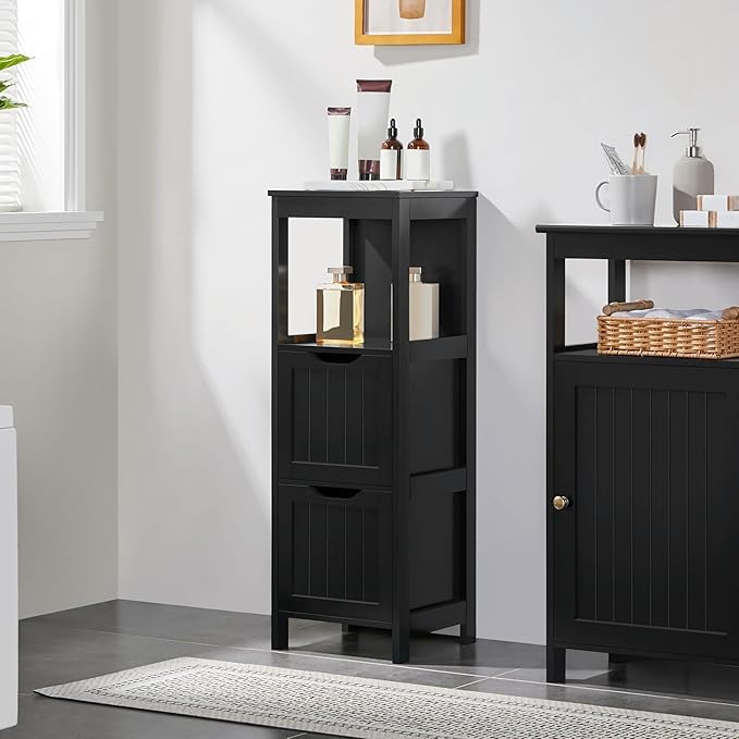 Yaheetech Bathroom Storage Cabinet, Small Floor Cabinet with 2 Removable Drawers, Slim Storage Organizer Rack Stand for Bathroom/Kitchen/Corner/Small Space,Black