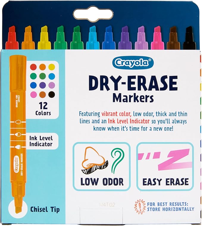 Crayola Take Note Dry Erase Markers for School (12ct) Essential Easter Basket Stuffers, Chisel Tip Whiteboard Markers, Spring Craft Supplies for Teachers, Low Odor
