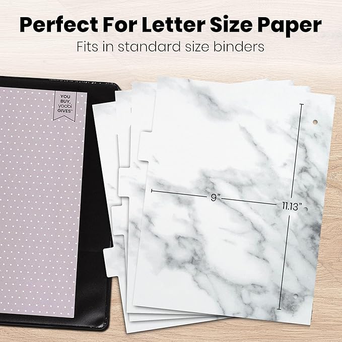 Yoobi Marble Binder Dividers 8-Tab Sturdy Poly Binder Organizer w/Blank Sticky Labels 4 Pack