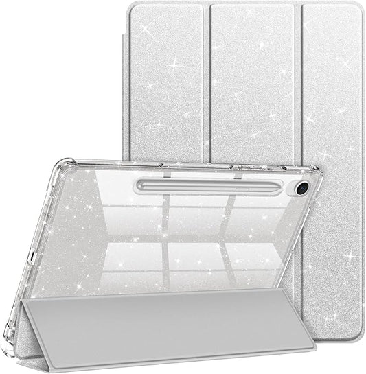 Fintie Slim Case for Samsung Galaxy Tab S10 Lite/ S10 FE/ S9 FE 5G 10.9 Inch/Tab S9 11 Inch with S Pen Holder, Glittering Sparkly Shockproof Cover with Shiny Clear Back Shell, Auto Wake/Sleep, Silver