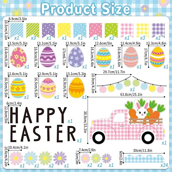 ZOiiWA 104 Pcs Easter Classroom Bulletin Board Decoration Happy Easter Bulletin Board Set Easter Truck Bulletin Board Set Easter Bunny and Eggs Cutouts for School Blackboard Nursery Home Wall Decor