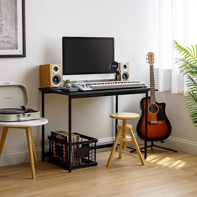 IRIS USA, Inc. 39 Inch Modern Laptop and Computer Desk Office Table for Home Office, Water and Scratch Resistant Surface Gaming Desk, Easy to Assemble Black Desk