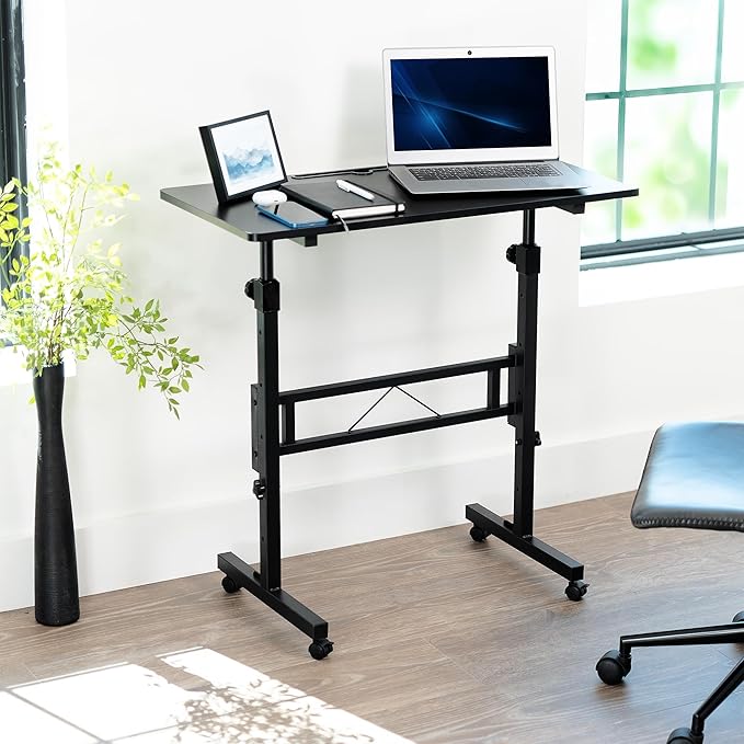 VIVO Mobile 32 x 16 inch Computer Workstation, Standing Portable Desk with Wheels for Laptop Work, Home Office, Black, CART-V02A