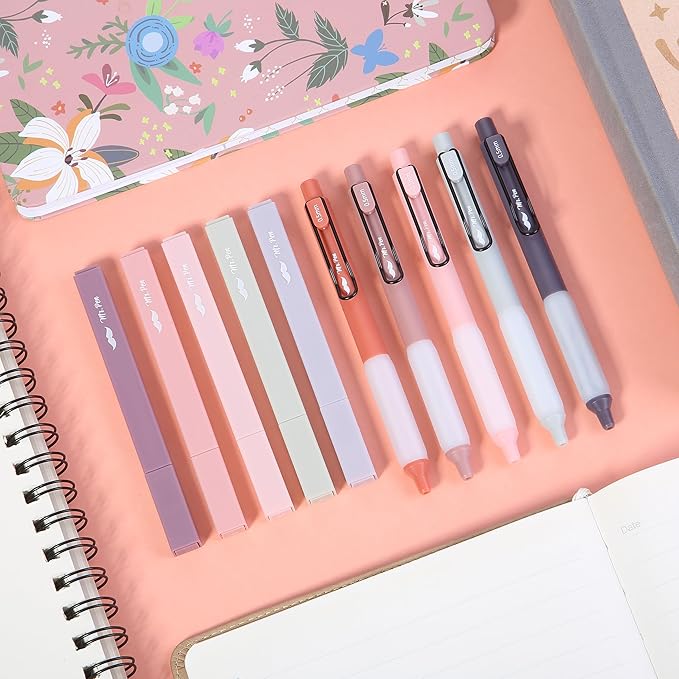 Mr. Pen- Aesthetic Highlighters and Gel Pens, 10 Pack, Pastel, Cute Highlighters Assorted Colors, Black Ink Aesthetic Gel Pens 0.5mm