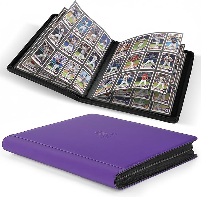 Premium Card Binder 12 Pocket for 720 Pockets Trading Card Binder, PU Zipper Card Collection Album, Book Holder for MTG, TCG, Game Cards, Sports Cards(Purple)