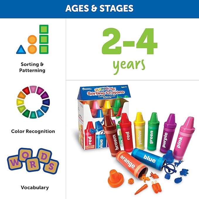 Learning Resources Rainbow Sorting Crayons - Toddler Gifts, Toddler Accessories, Jumbo Stacking Toys, Fine Motor Skills, Classroom And Preschool Activities, Montessori