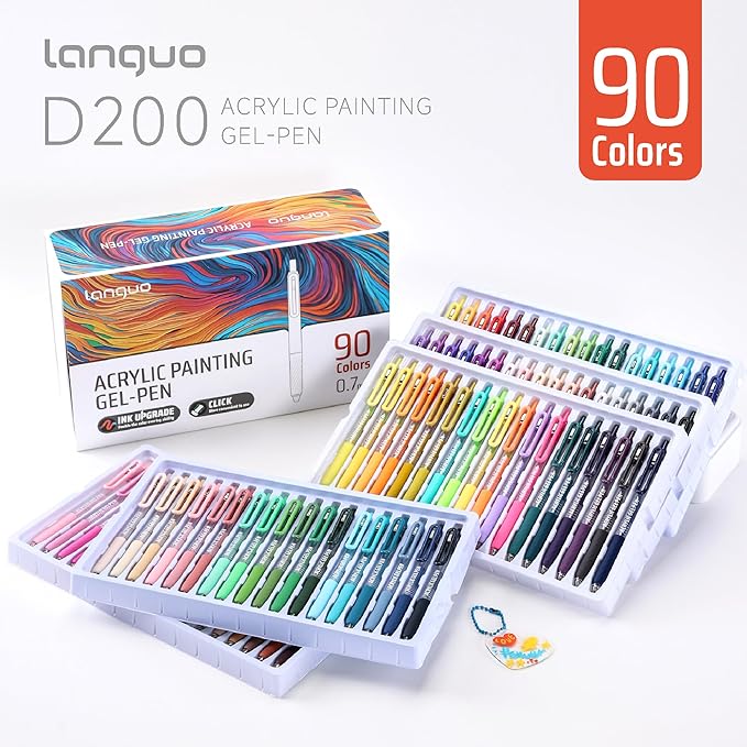 Retractable Acrylic Gel Pens for Coloring, 90 Colors Click Acrylic Paint Pens Set with 0.7mm Tip for Adult Coloring, Colored Gel Pens for Black Paper, Rock, Glass, Fabric, DIY and Art Crafts