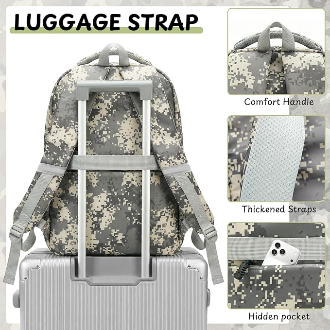 School Backpacks for Boys - 4pcs Camo Boys Backpacks with Lunch Box Set for Kids Teens Elementary Middle School, 18″ Large Capacity Students Bookbag, Perfect for Travel