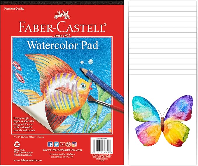 Faber-Castell Watercolor Paper Pad - 9x12 Inches, 15 Sheets - Cold Pressed Water Color Sketchbook, 140 lb/300 GSM