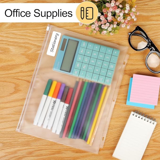 KTRIO Letter Size Binder Pockets 3 Ring Binder Zipper Pouch 12 Pack, 3 Holes Clear PVC Loose Leaf Bags 8.5"×11" Document Folders for Business Office School Supplies