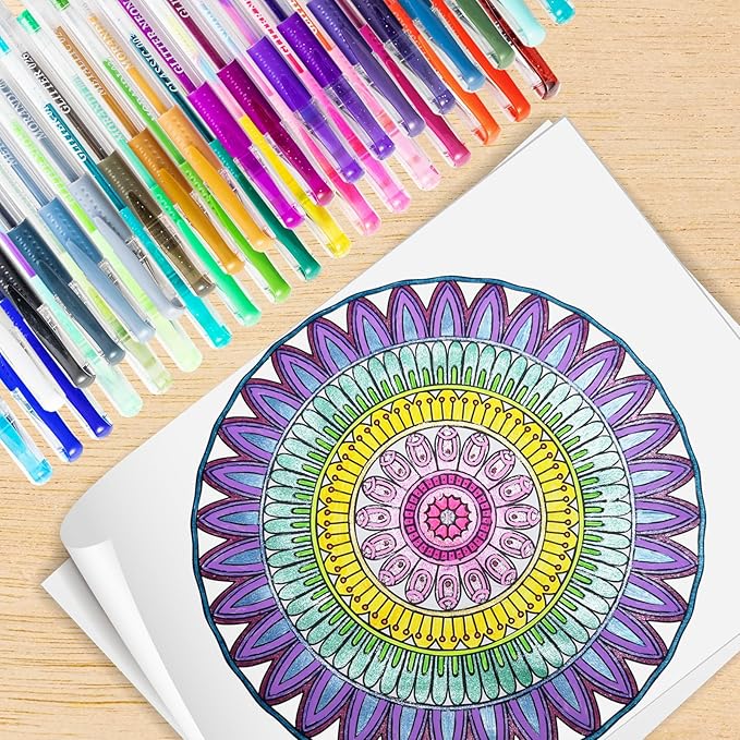 72 Pack Glitter Neon Gel Pens, 24 Glitter Neon Tone Gel Pens with 48 Refills,40% More Ink Colored Gel Pens for Adults Coloring Drawing Doodling Scrapbook Journaling