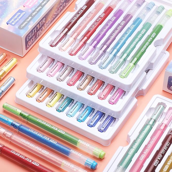 miikoul Glitter Gel Pens, 1.0mm Fine Tip Large Capacity Colored Drawing Pens Sparkle Paint Pen for Kids Adults DIY Craft Making, Coloring, Doodling, Scrapbooking, Christmas Decor
