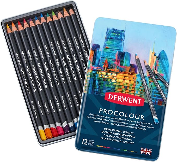 Derwent Colored Pencils, Procolour Pencils, Drawing, Art, Metal Tin, 12 Count (2302505)