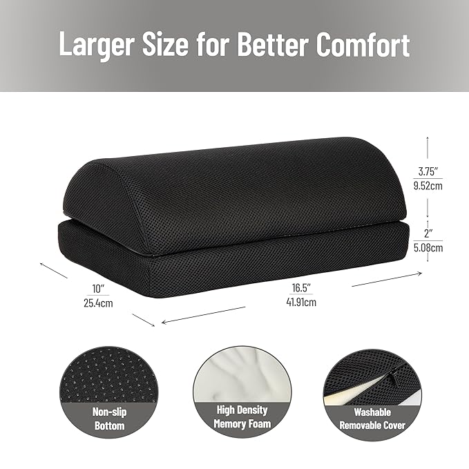 Mind Reader Air-Cloud Memory Foam Under Desk Footrest, Ergonomic Support for Back, Hip, Legs, Knees & Feet, Adjustable Height, Memory Foam, Black