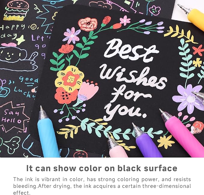 6 Colors Acrylic Gel Pens for Coloring, 0.7mm Fine Tip for Adult Coloring, Black Paper, Drawing, Journaling, Note Taking, Lip Gloss Red