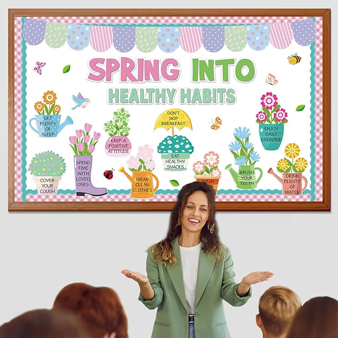 Spring Bulletin Board Decorations Set Spring Into Healthy Habit Bulletin Board Decorations Flowers Birds Butterflies Classroom Paper Cutouts for Shcool Classroom Chalkboard Wall Door Decor